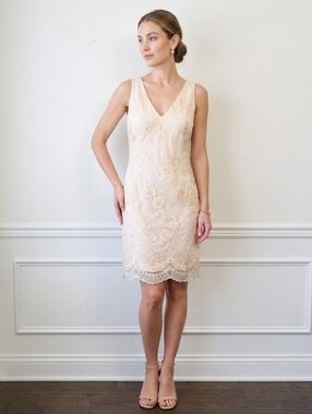 Escada Cream Floral Lace Midi Dress